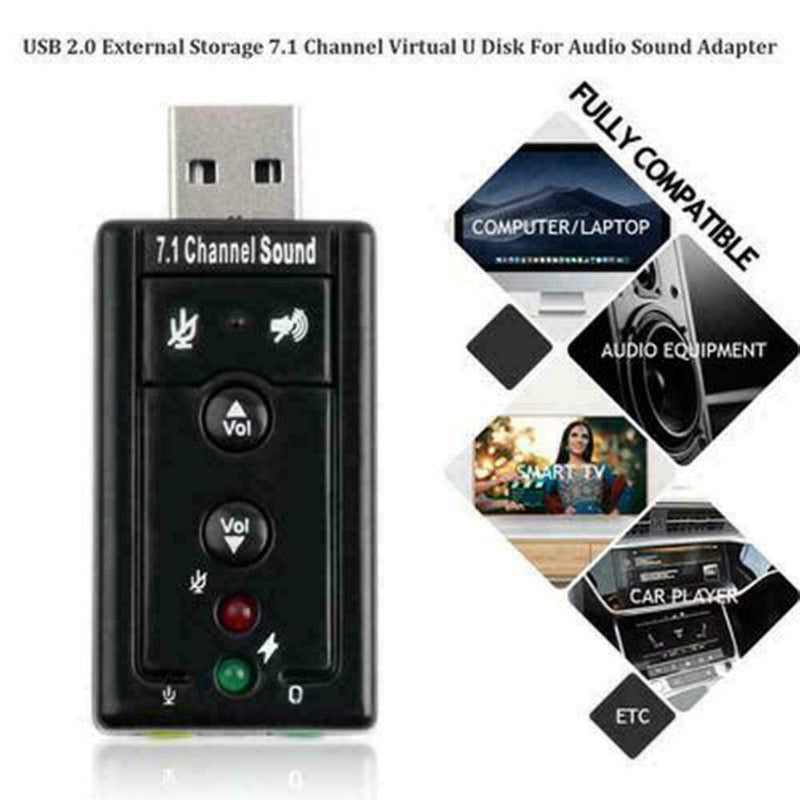 USB PC Laptop To Mic Speaker Headphone 7.1 Channel Audio Adapter Card Sound E1G9