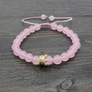 Fashion Women Zircon Crown Pink Stone Strand Bracelet Beads Bangle Jewelry