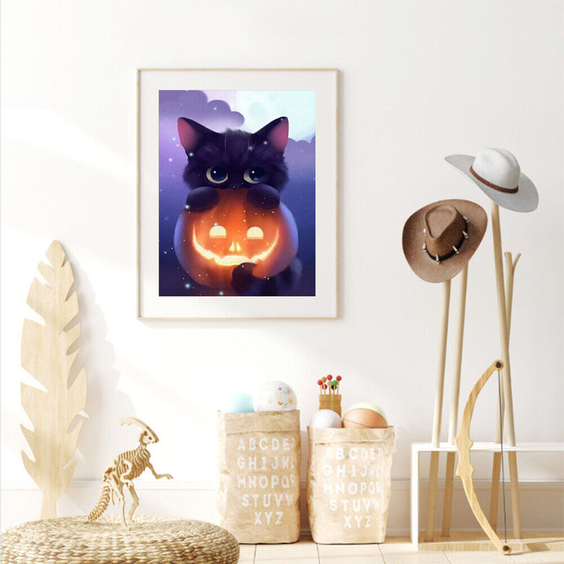 30x40cm 5D DIY Full Round Drill Diamond Painting Halloween Pumpkin Cat Decor