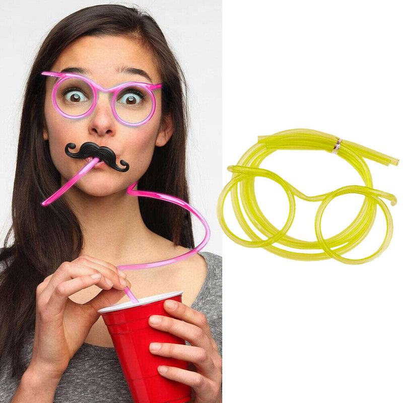 Novelty Eyeglasses Drinking Straw for Kids Birthday Party Supplies (Yellow)