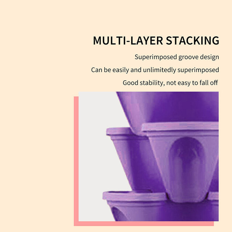 Strawberry Planter Pot Stackable Flowerpots Plants Seedling Holder (Purple)