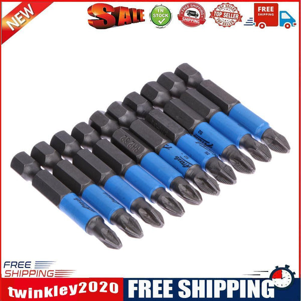 10pc Anti Slip Electric Screwdriver Bits 1/4 Hex Shank Ph2 50mm Single Side