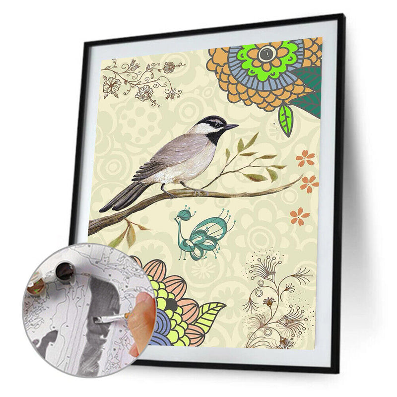 DIY Oil Paint by Numbers Kit Flowers and Birds Picture Coloring Art Craft Dec