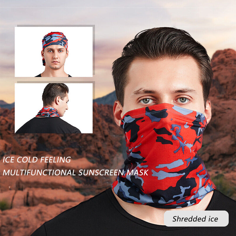 Cycling Camping Neck Tube Scarf Ice Silk Running Bandana (Red Camouflage) Newly