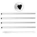 5pcs/set Heart Shaped Stainless Steel Straw Reusable Straw w/Cleaning Brush