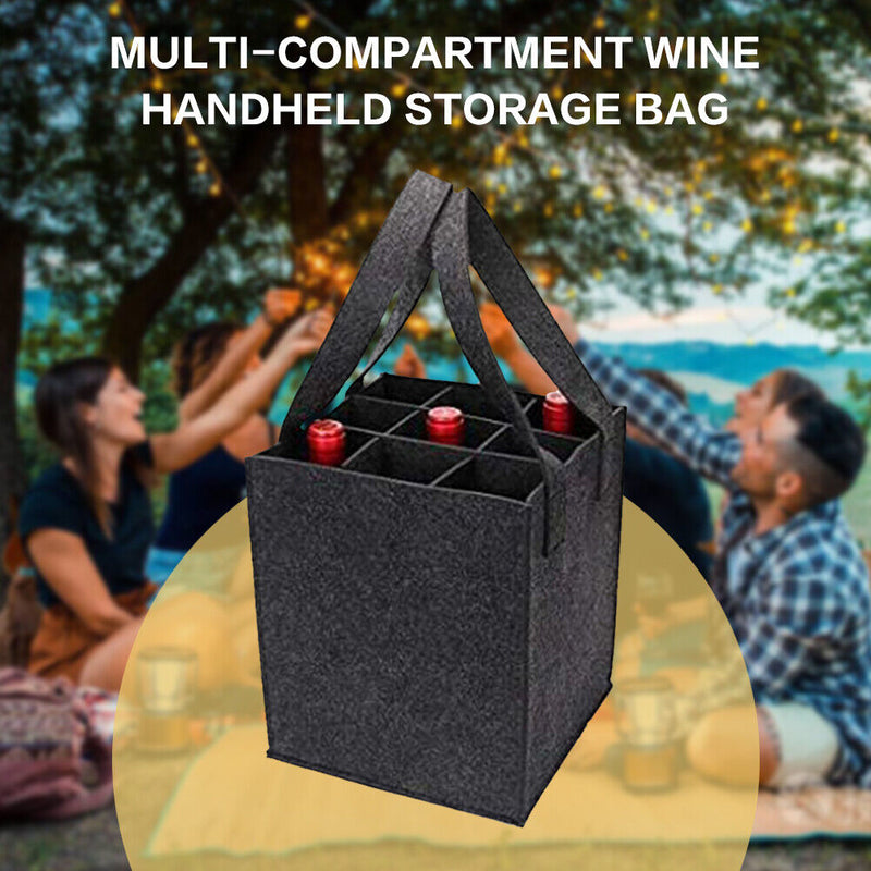 Felt Wine Storage Tote Bag with Divider Solid Color 6 Grids Bottle Carrier Newly