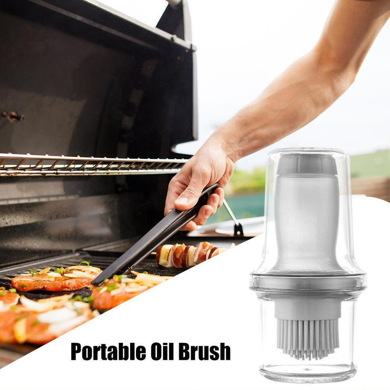 Portable Press Silicone Oil Bottle Brush Storage Cover Kitchen Tool(Grey*2)