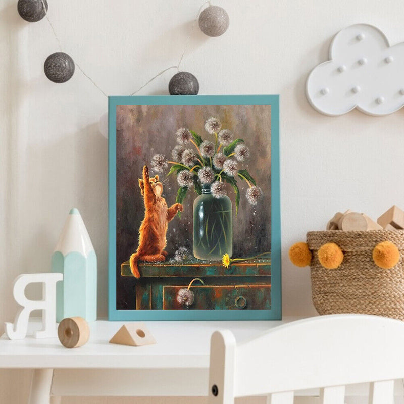 Cat Playing Dandelion Oil Paint By Numbers Kit DIY Acrylic Painting Picture