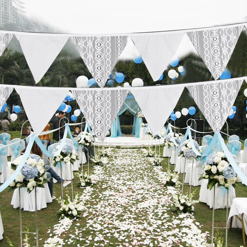12 Flags White Flower Lace Flag Banner Pennant Wedding/Birthday Party Decor
