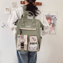 Women Preppy Style Contrast Color Rucksack School Students Backpack with Bear