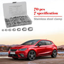 70pcs 7 Sizes Stainless Steel Single Ear Pants Clamps Clips Air Fuel Pipe Clips
