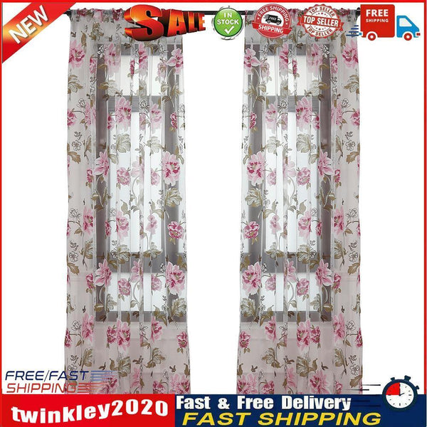 Peony Tulle Curtains for Living Room Floral Window Sheer Curtain (Pink) Newly