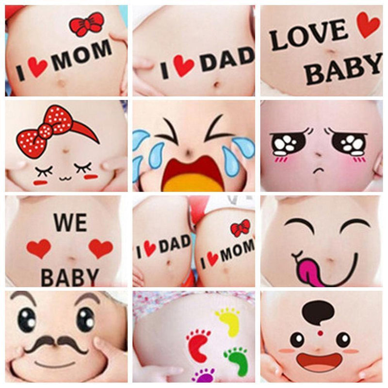 4 Pcs Expressions Pregnancy Baby Bump Belly Stickers Maternity O6J7 hot.