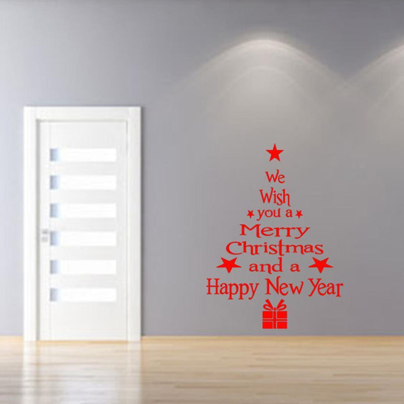 Christmas Tree Waterproof Removable Glass Door Wall Stickers Home Decor(Red