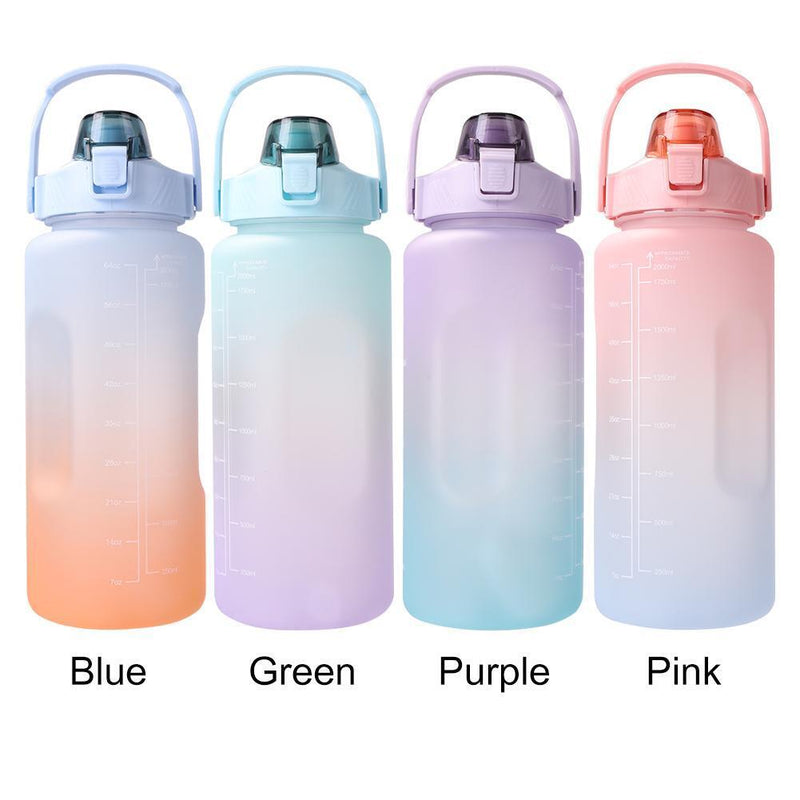 2000ml Water Bottle with Time Marker for Outdoor Sports Drink Cup (Pink)
