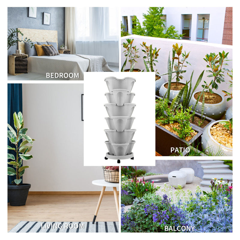 Stackable Planter Vertical Garden Tower for Strawberry (Moveable White) Newly