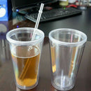 Transparent Drink Tea Milk Mug Water Bottle With Lid Drinking Cup Straw Cup