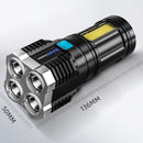 4 LED + COB Beads Strong Flashlight USB Charging Power Indicator Portable Pockets
