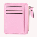Women Retro Leather Coin Purse Zipper Litchi Pattern Men Card Holder (Pink)
