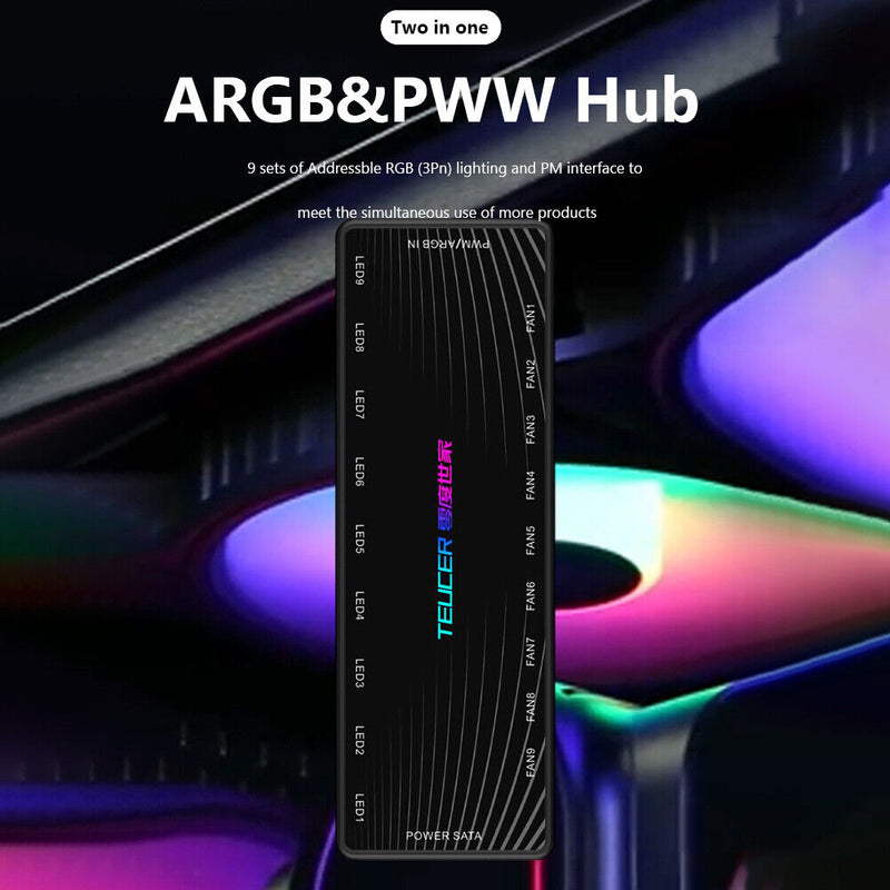 1 to 9 5V 3-Pin ARGB PWM Fan Controller Hub Chassis Power Cable HUB Splitter