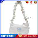 Women Canvas Pleated Armpit Bag Heart Pattern Casual Dumpling Bag (White)