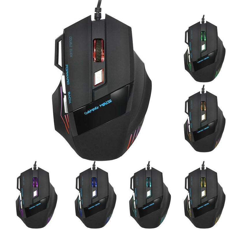 USB Wired Gaming Mouse 7 Buttons 5500DPI Adjustable LED Backlit for PC Laptop