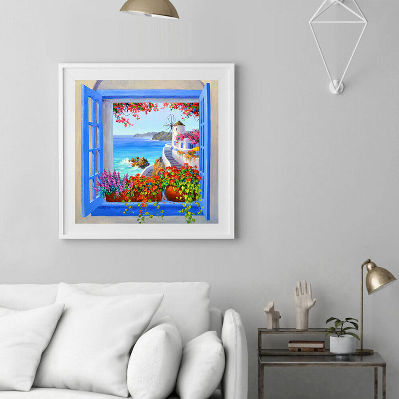 Frameless Oil Paint By Numbers Window Scenery DIY Canvas Picture Craft Kit Newly