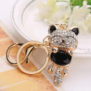 Lucky Smile Cat Crystal Rhinestone Purse Bag Car Keychains (Light Pink)