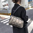 Women Solid Color Zipper Shoulder Bag Lady Cotton Padded Mini Messenger Bag