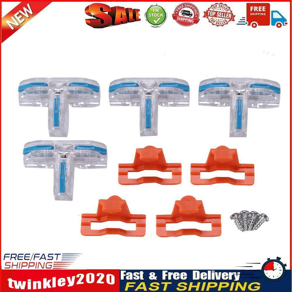 Push-in Terminal Block 4 Sets T Type Fast Wire Splitter Connector (Blue) Newly