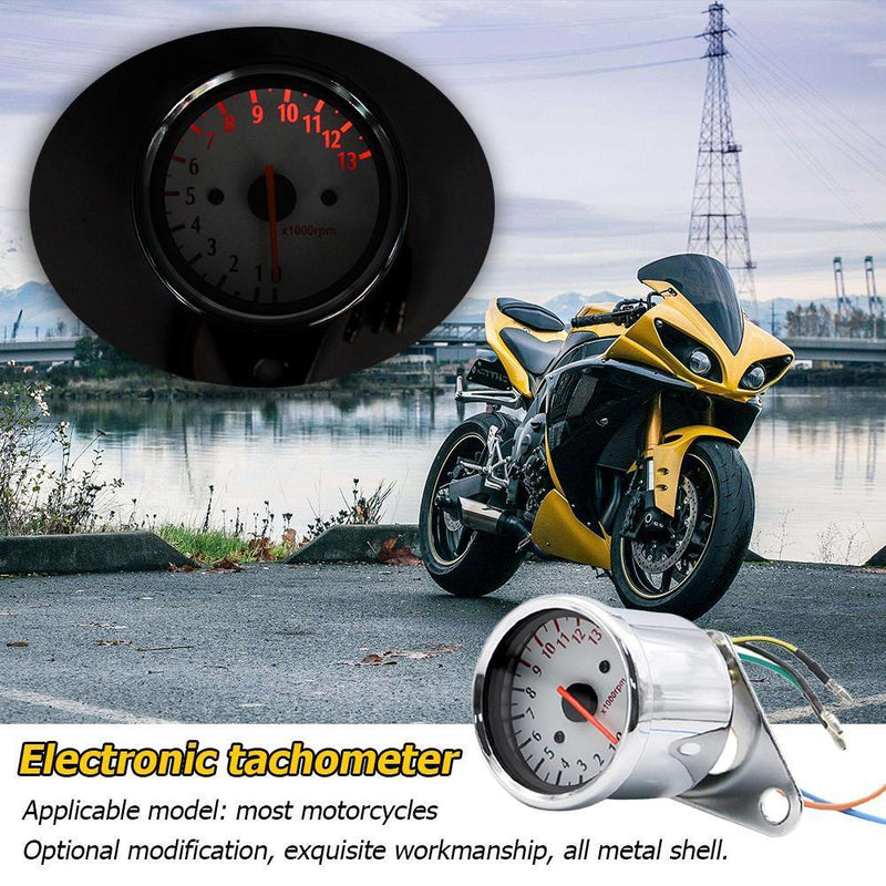 Retro Motorcycle Tachometer 0-13000 Tach RPM Gauge Rev Counter Universal DC