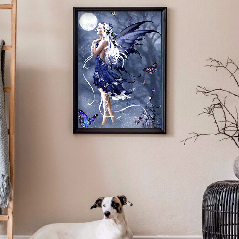 DIY Blue Butterfly Fairy Full Round Drill Kit 5D Mosaic Diamond Painting Craft