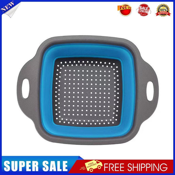 Folding Silicone Drain Basket Fruit Vegetable Washing Strainer (Blue L)