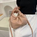 Women Retro Pleated Solid Color PU Shoulder Crossbody Bag Handbag (Khaki)