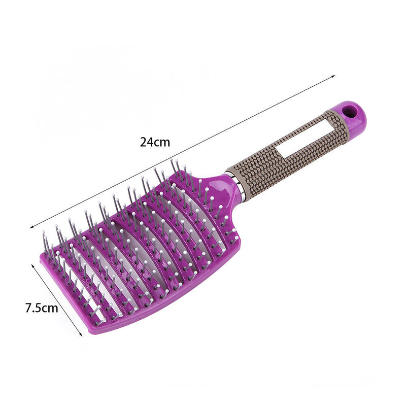 Portable Curved Ribs Scalp Massage Comb Fluffy Styling Brush (A Purple)