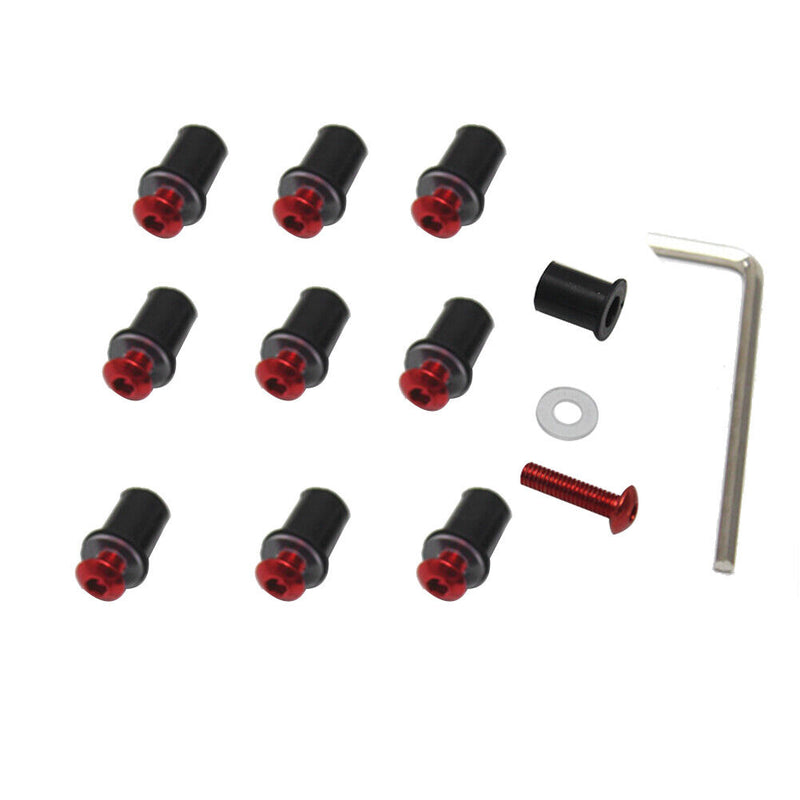 10pcs 5mm/0.20in Motorcycle Windscreen Windshield Bolt Screw Kit (Red)