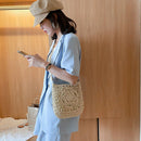 Flower Straw Shoulder Bag Women Beach Woven Crossbody Purse Handbag (Beige)