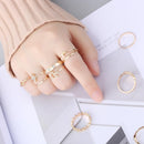 Rhinestones Elegant Knuckle Midi Crown Finger Rings Moon Star Opal Rings Set
