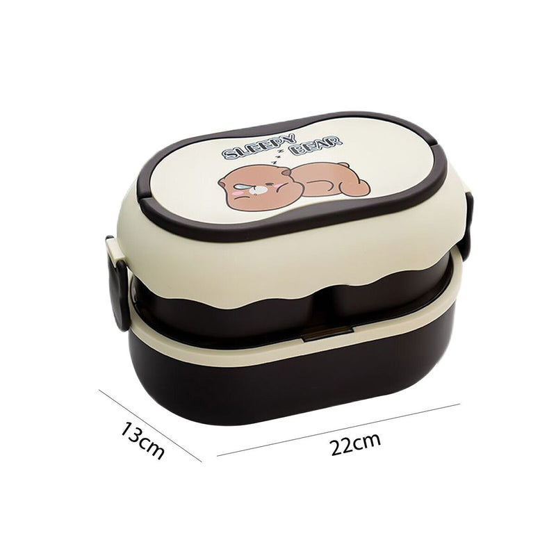 #A Double Layer Bento Lunch Box Microwave Dinnerware Cartoon Leakproof with Cu