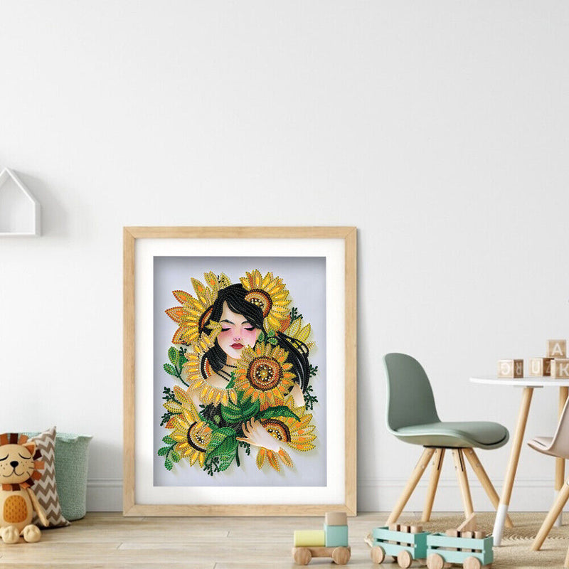 DIY 5D Diamond Sunflower Girl Part Special Drill Rhinestone Painting Kit