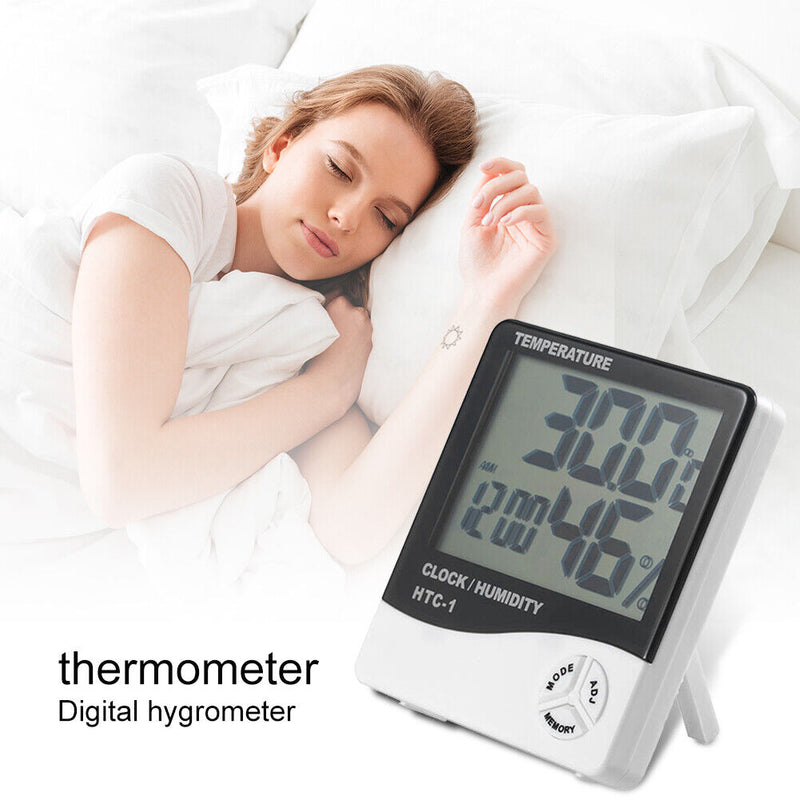 HTC-1 Large LCD Digital Indoor Hygrometer Room Thermometer with Alarm Clock