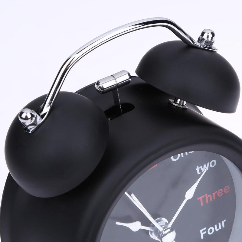 Happy Home Number/English Retro Double Bell Desk Table Alarm Clock (Black)
