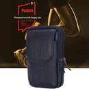 Men Cowhide Leather Phone Belt Bags Solid Color Zipper Fanny Pack (Black)