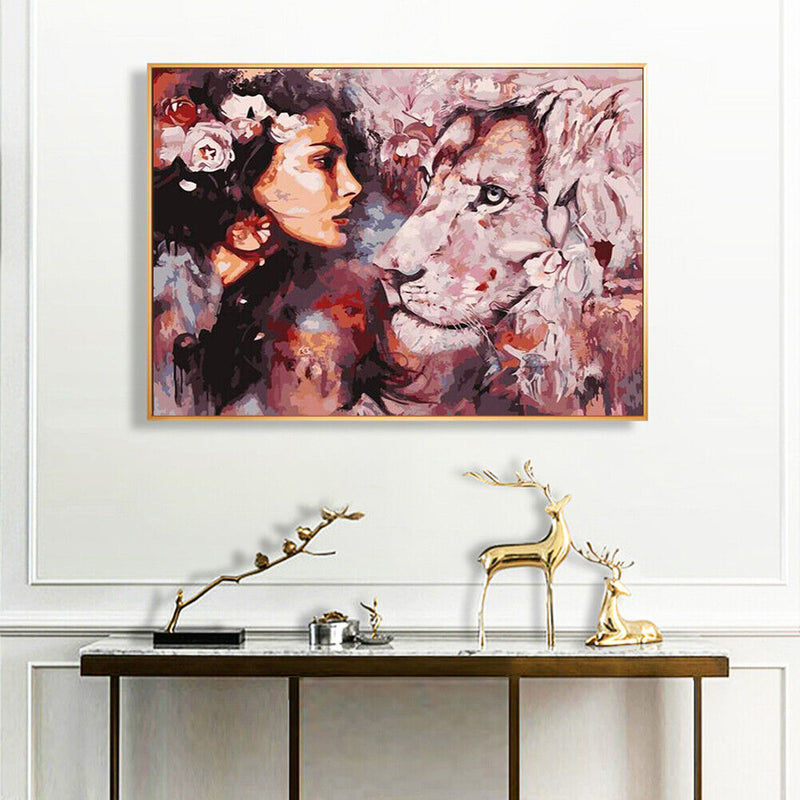 Frameless Painting By Numbers Girl and Beast DIY Handmade Drawing On Canvas Gift