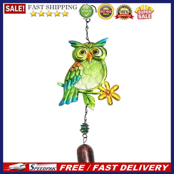 Metal Glass Painted Owl Wind Chimes Garden Birds Wind Chime Bell Hanging Pend