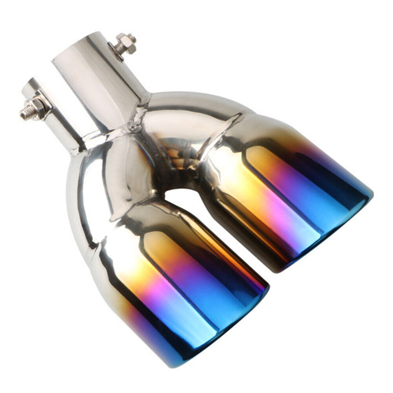 Bent Dual Exhaust Tip Rolled Edge Slant Cut 2.5 inch ID Inlet (Burnt Blue) Newly