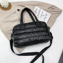 Women Retro Cotton Padded Nylon Messenger Bag Large Top-handle Bag (Black)