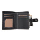 Folded Women Tassels PU Leather Handbag Girl Hasp Small Wallet Purse(Black)
