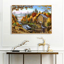 11CT Full Embroidery DIY Autumn Cottage Stamped Cross Stitch Art Needlework Kit