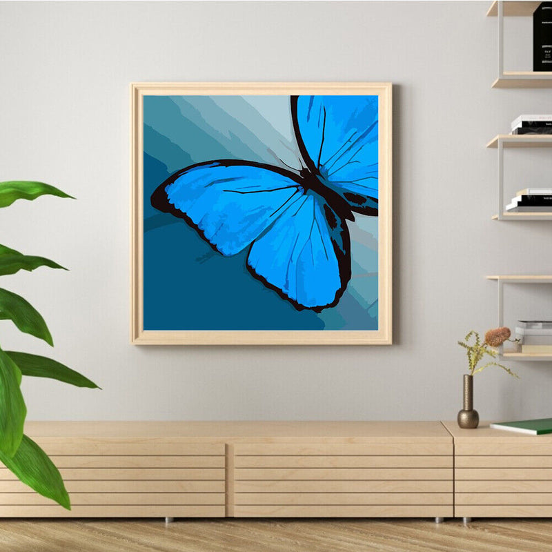 40x40cm Blue Butterfly Frameless Picture Oil Paint By Numbers Painted Picture